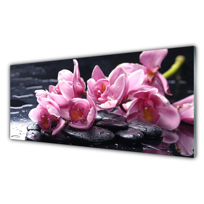 Glass Print Flower stones floral pink black