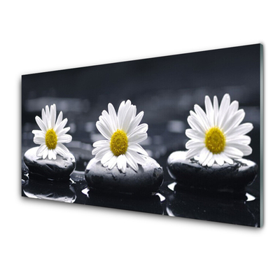 Glass Print Daisy stones floral yellow white black