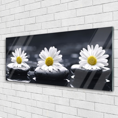 Glass Print Daisy stones floral yellow white black