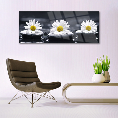 Glass Print Daisy stones floral yellow white black