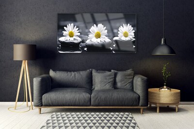 Glass Print Daisy stones floral yellow white black