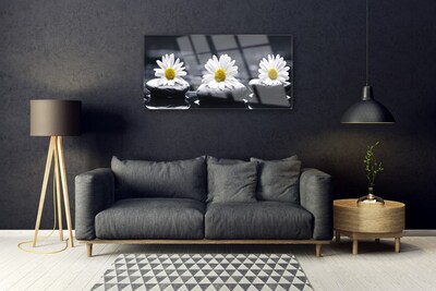 Glass Print Daisy stones floral yellow white black