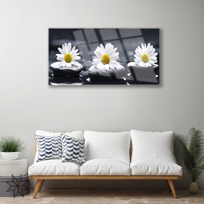 Glass Print Daisy stones floral yellow white black