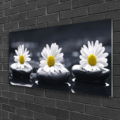 Glass Print Daisy stones floral yellow white black