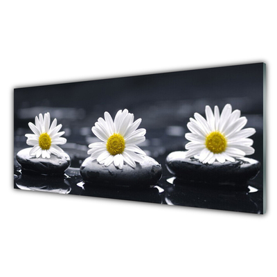 Glass Print Daisy stones floral yellow white black