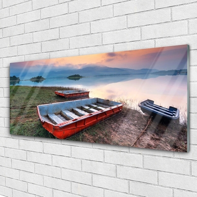 Glass Print Boat landscape brown white