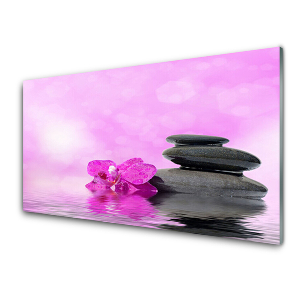Glass Print Flower stones art pink grey