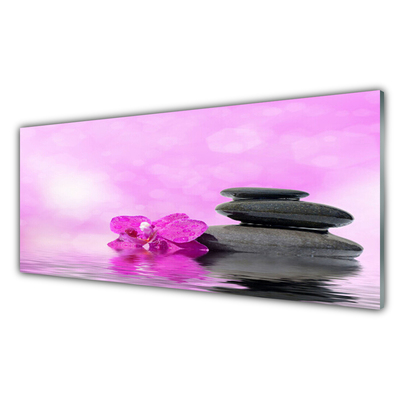 Glass Print Flower stones art pink grey