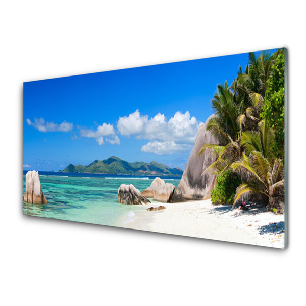 Glass Print Ocean beach landscape blue white green brown