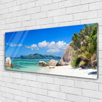 Glass Print Ocean beach landscape blue white green brown