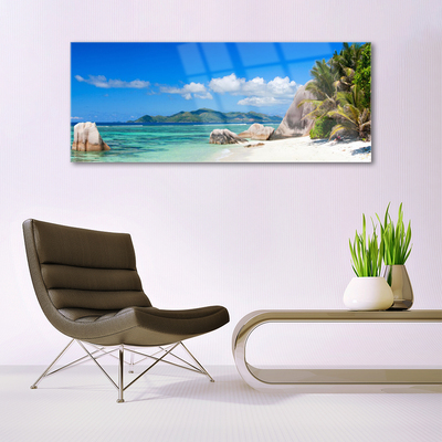 Glass Print Ocean beach landscape blue white green brown