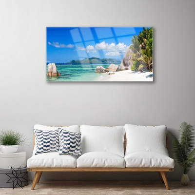 Glass Print Ocean beach landscape blue white green brown