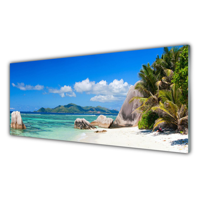 Glass Print Ocean beach landscape blue white green brown