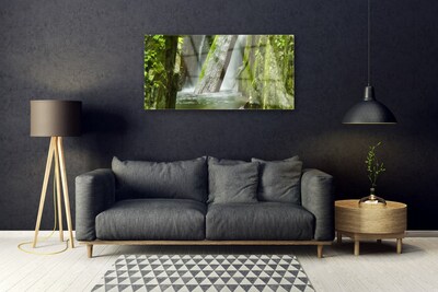 Glass Print Waterfall nature green grey white