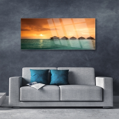 Glass Print Sea sun landscape blue yellow