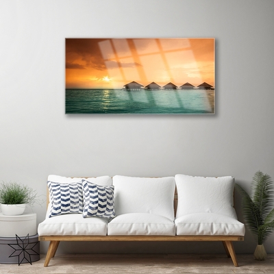 Glass Print Sea sun landscape blue yellow