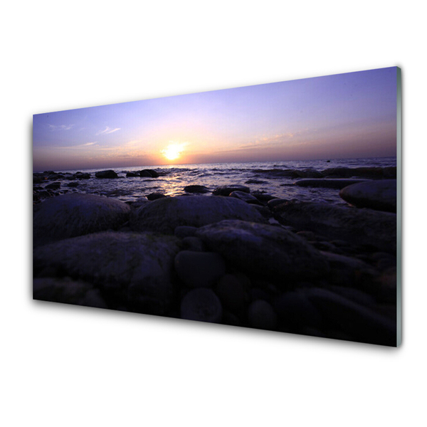 Glass Print Stones sea landscape grey purple white