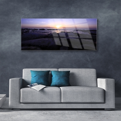 Glass Print Stones sea landscape grey purple white