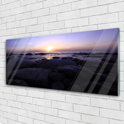 Glass Print Stones sea landscape grey purple white