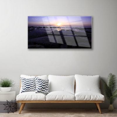 Glass Print Stones sea landscape grey purple white