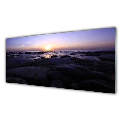 Glass Print Stones sea landscape grey purple white