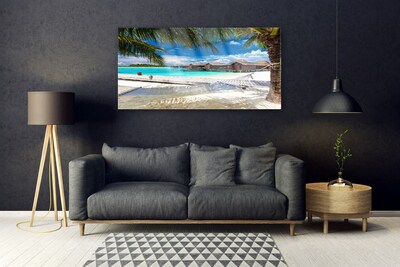 Glass Print Ocean beach landscape white blue brown green