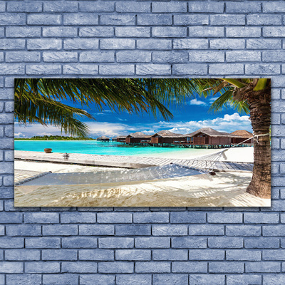 Glass Print Ocean beach landscape white blue brown green