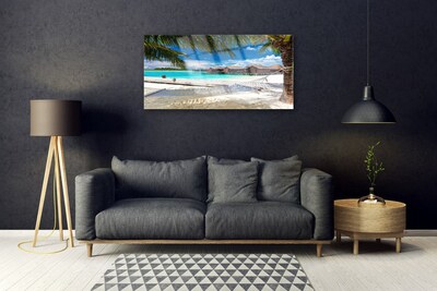 Glass Print Ocean beach landscape white blue brown green