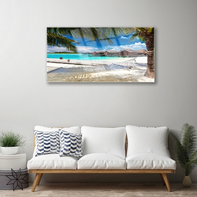 Glass Print Ocean beach landscape white blue brown green