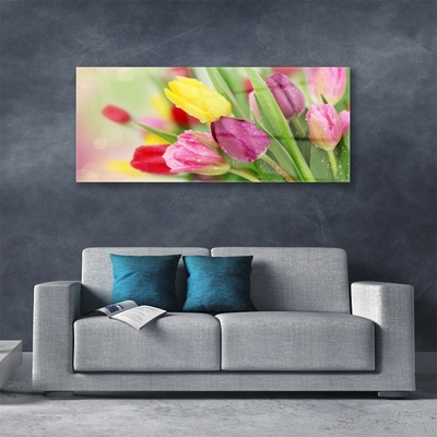 Glass Print Tulips floral green red