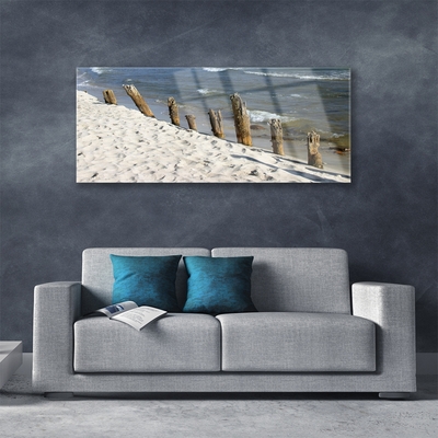 Glass Print Beach sea landscape brown blue