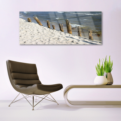 Glass Print Beach sea landscape brown blue