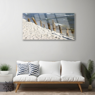 Glass Print Beach sea landscape brown blue