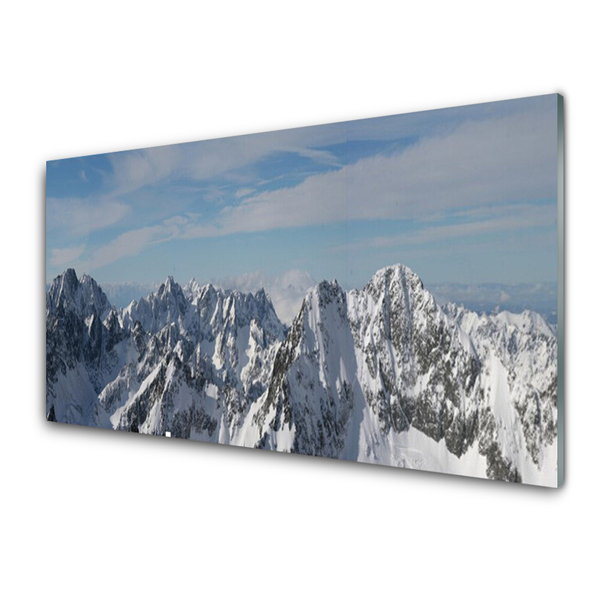 Glass Print Mountains landscape grey white