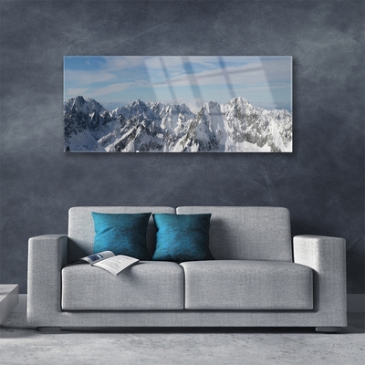 Glass Print Mountains landscape grey white