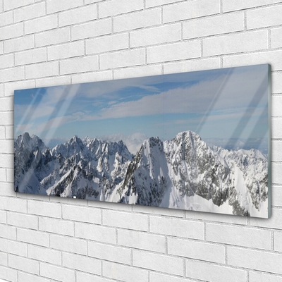 Glass Print Mountains landscape grey white