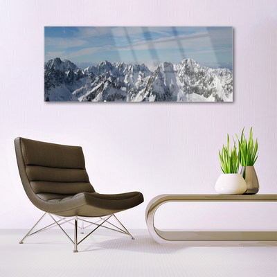 Glass Print Mountains landscape grey white