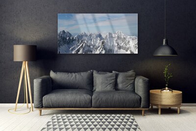 Glass Print Mountains landscape grey white