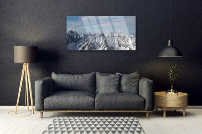 Glass Print Mountains landscape grey white