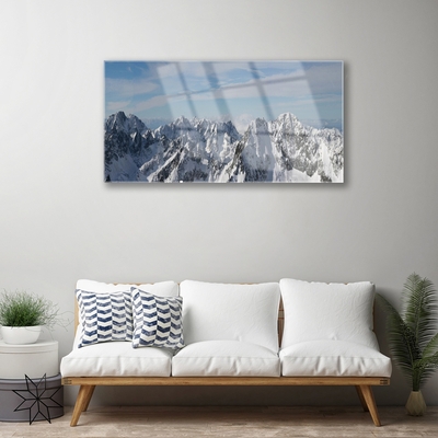 Glass Print Mountains landscape grey white