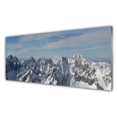 Glass Print Mountains landscape grey white