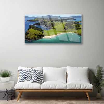 Glass Print Sea beach forest landscape blue brown green