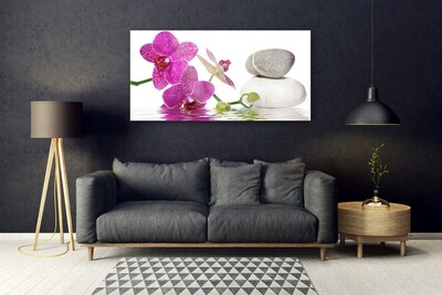 Glass Print Flower stones art pink white grey