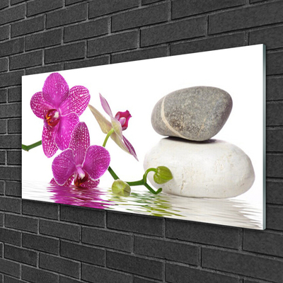 Glass Print Flower stones art pink white grey