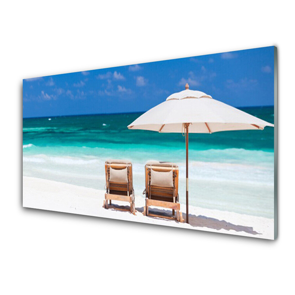 Glass Print Beach deck chairs landscape brown white