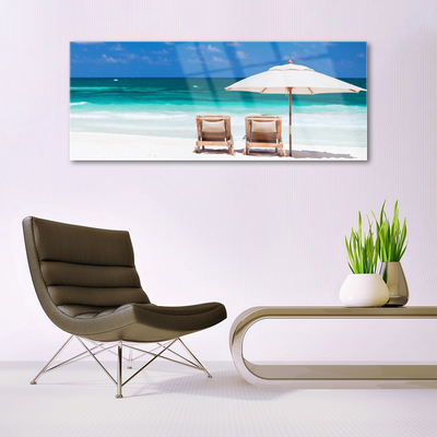 Glass Print Beach deck chairs landscape brown white