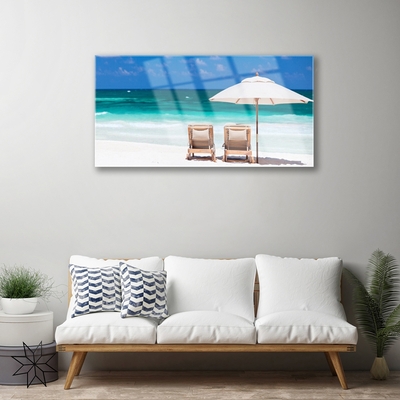 Glass Print Beach deck chairs landscape brown white