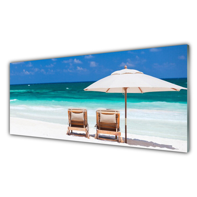 Glass Print Beach deck chairs landscape brown white