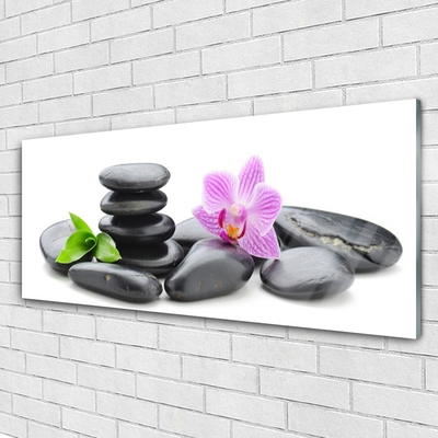 Glass Print Flower stones art pink black