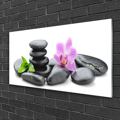 Glass Print Flower stones art pink black